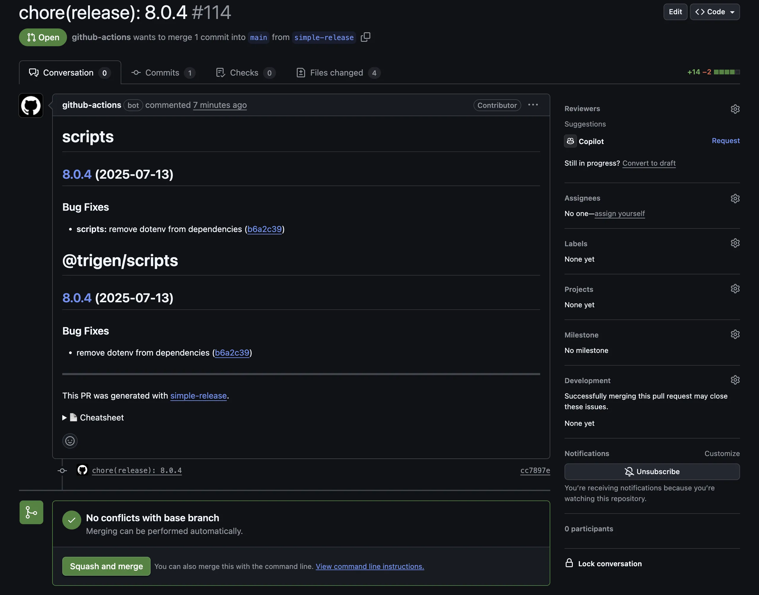 Simple Release Action Pull Request Example